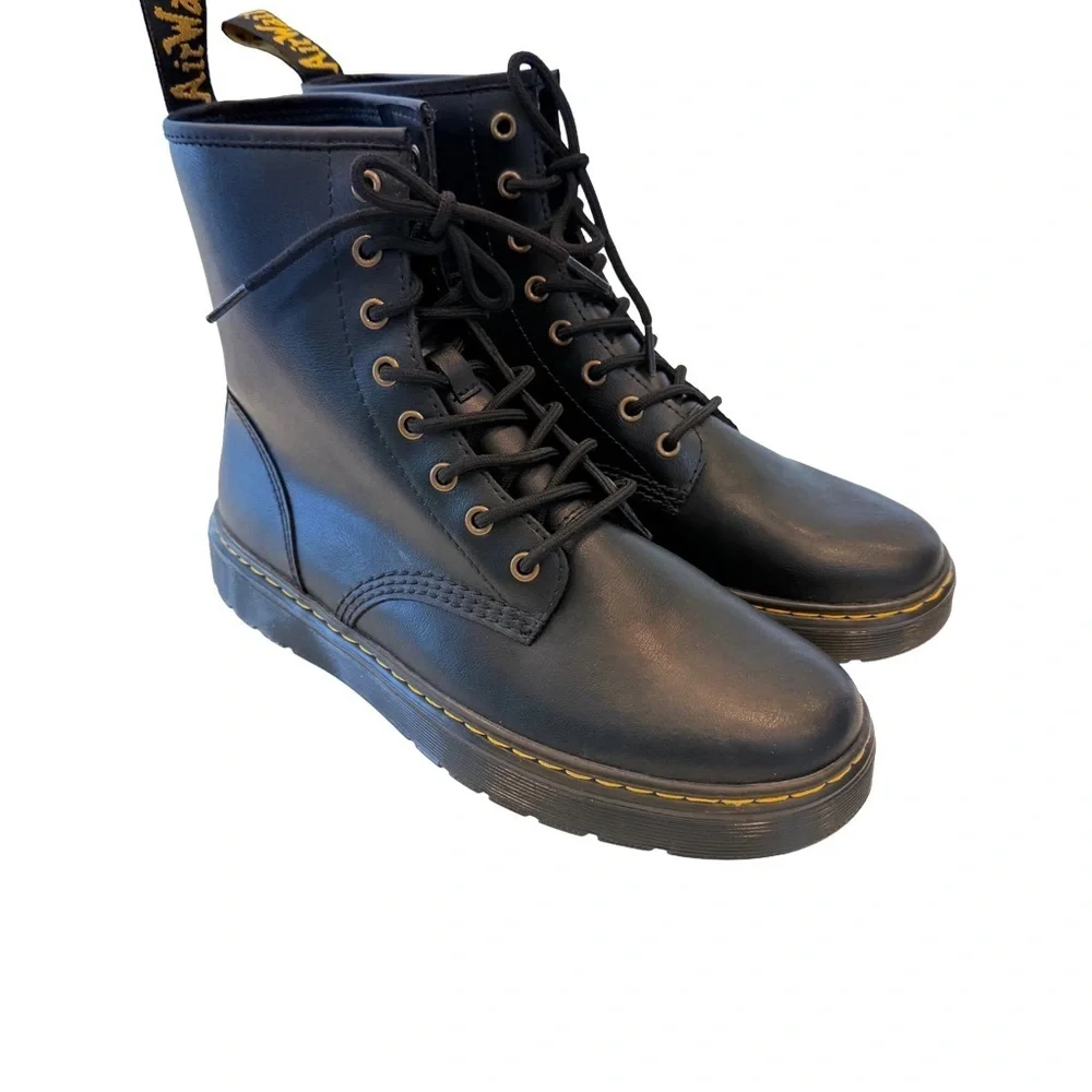 Dr. Martens Zavala Unisex Lace Up Boots Black Leather Combat/ Moto Sz M-10 W-11